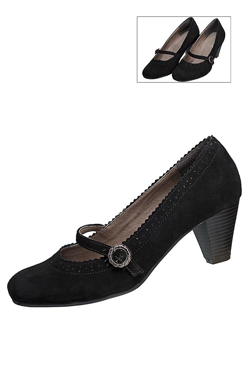 Elegante schwarze Pumps von MOSER Trachten, ideal für traditionelle und moderne Outfits.