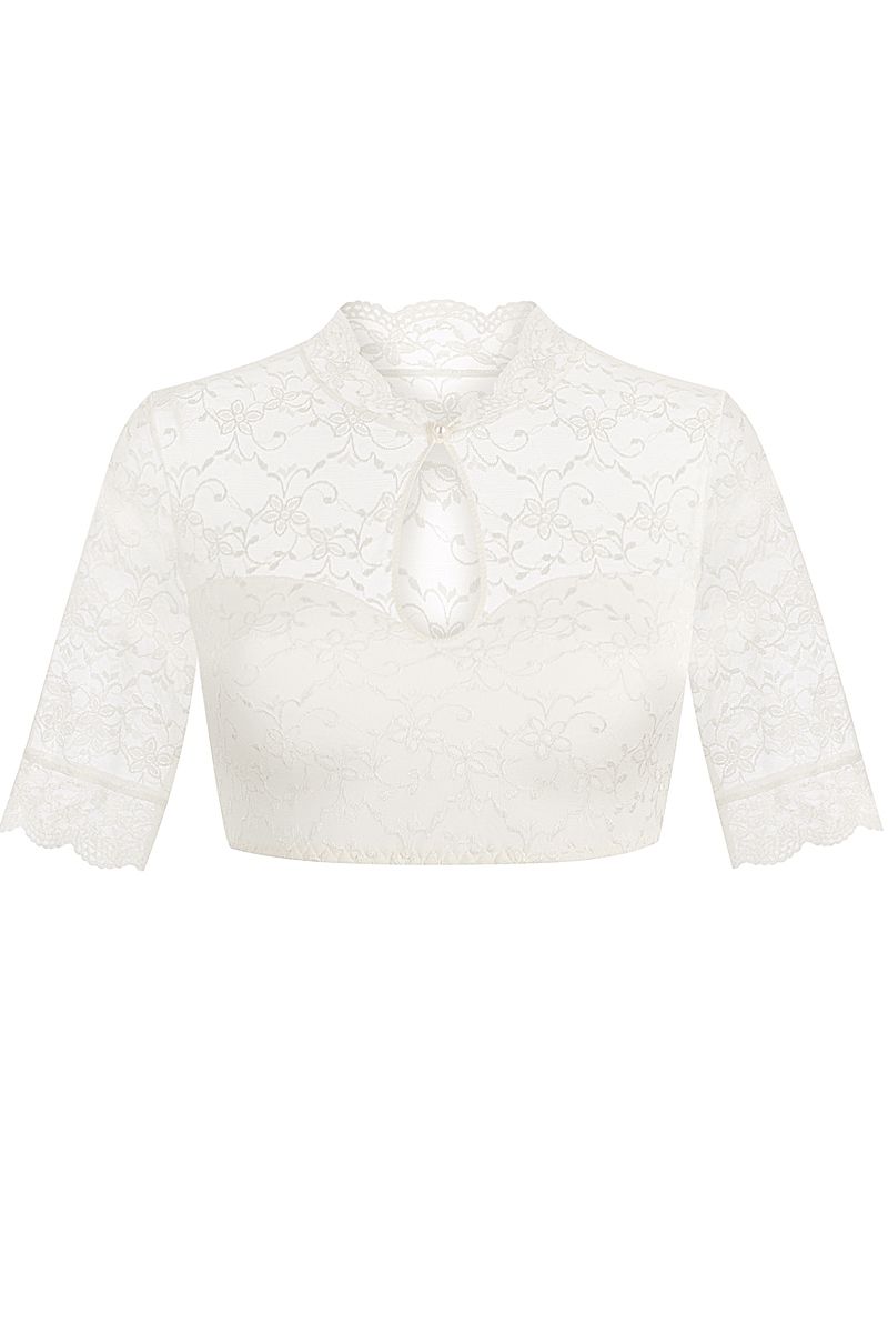 Weiße Spitzenbluse mit Halbarm für Dirndl von MOSER Trachten.