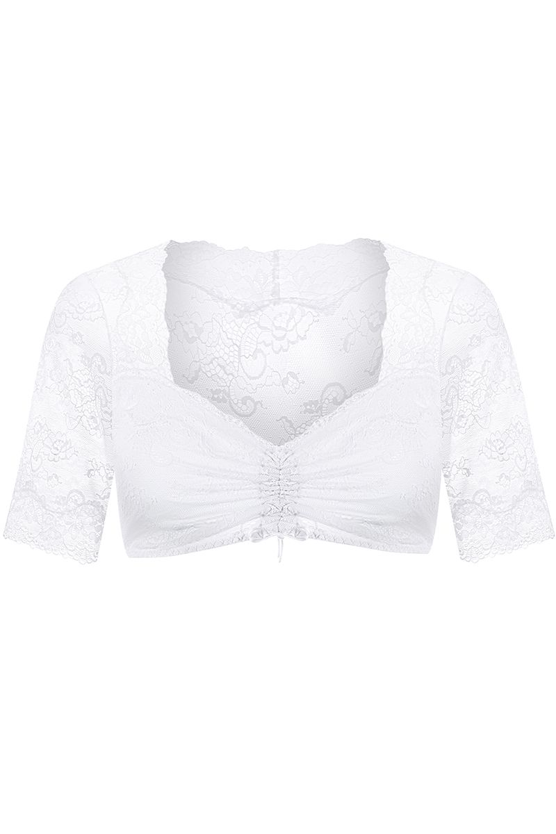 Weiße Spitzen-Dirndlbluse von MOSER Trachten für traditionelle und moderne Trachtenmode.