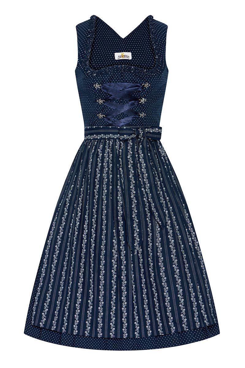 Elegantes dunkelblaues Dirndl aus Baumwolle mit floralen Mustern von MOSER Trachten.