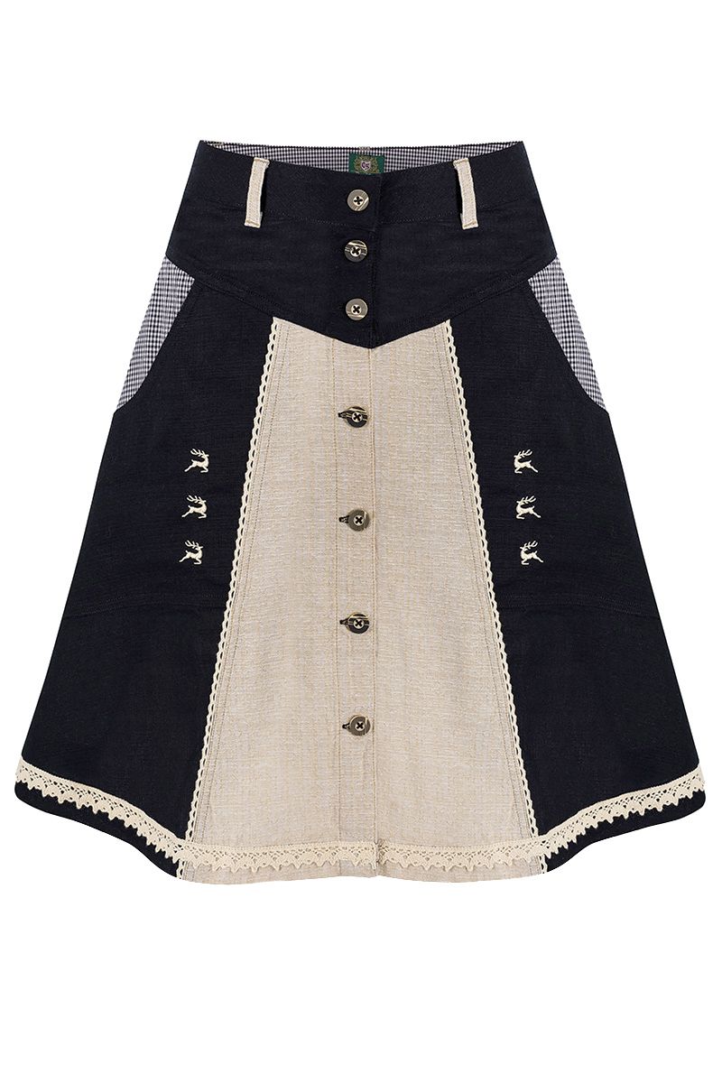 Eleganter MOSER Trachtenrock mit Knöpfen und Hirschmotiv in traditionellem Design.