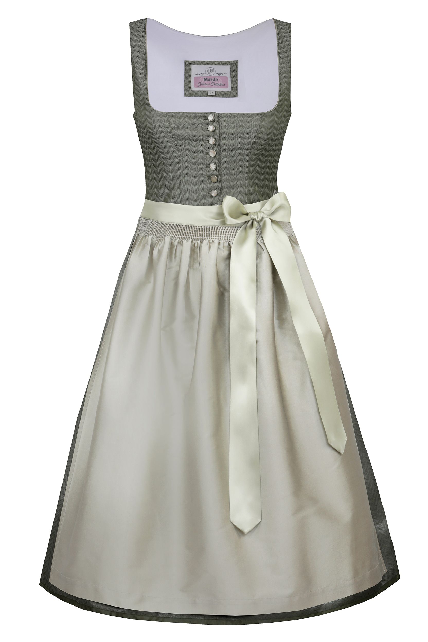 Elegantes Dirndl von MOSER Trachten in Oliv und Creme mit Schluppe aus Satin.
