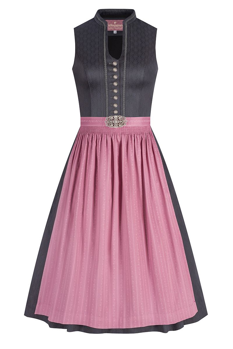 Eleganter MOSER Trachten-Dirndl in Anthrazit und Rosa mit silbernen Knöpfen.