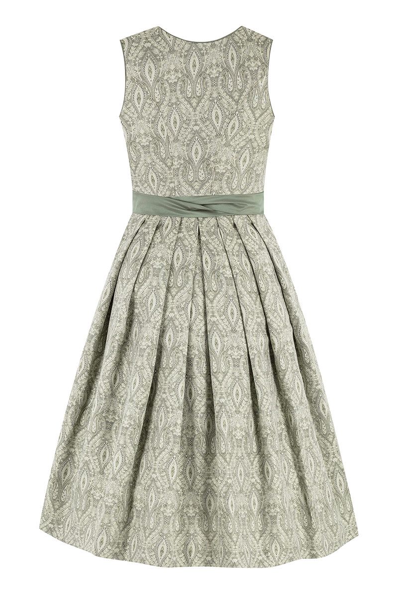 Grünes Dirndl aus Jacquardstoff mit stilvollem Muster von MOSER Trachten.