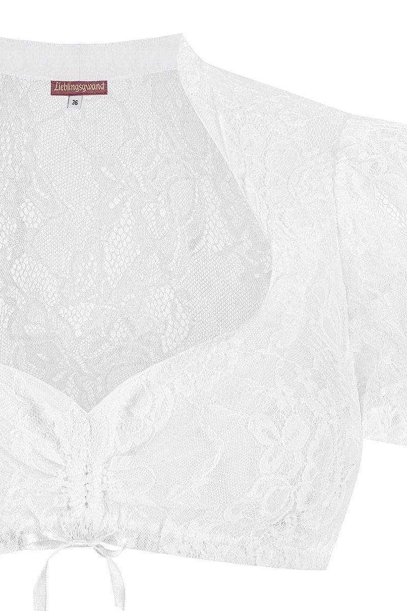 Weiße Trachtenbluse aus Spitze von MOSER Trachten für elegante Dirndl-Looks.