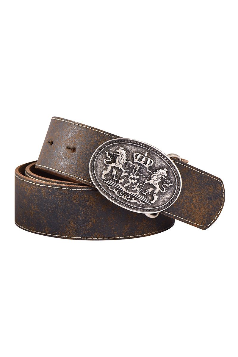 Brauner Trachtengürtel mit detailverzierter Metallschnalle von MOSER für Herren.