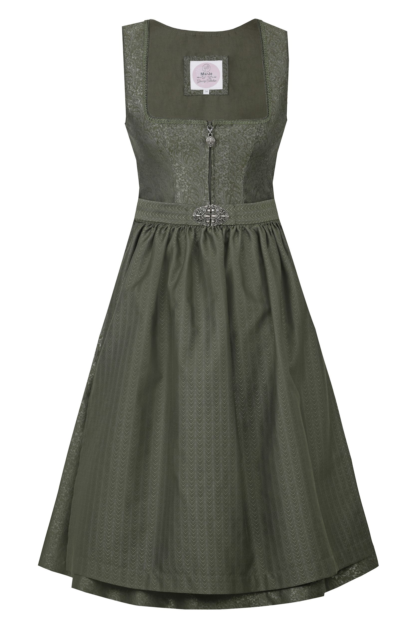 Elegantes olivgrünes Dirndl von MOSER Trachten mit dezenter Jacquard-Musterung.