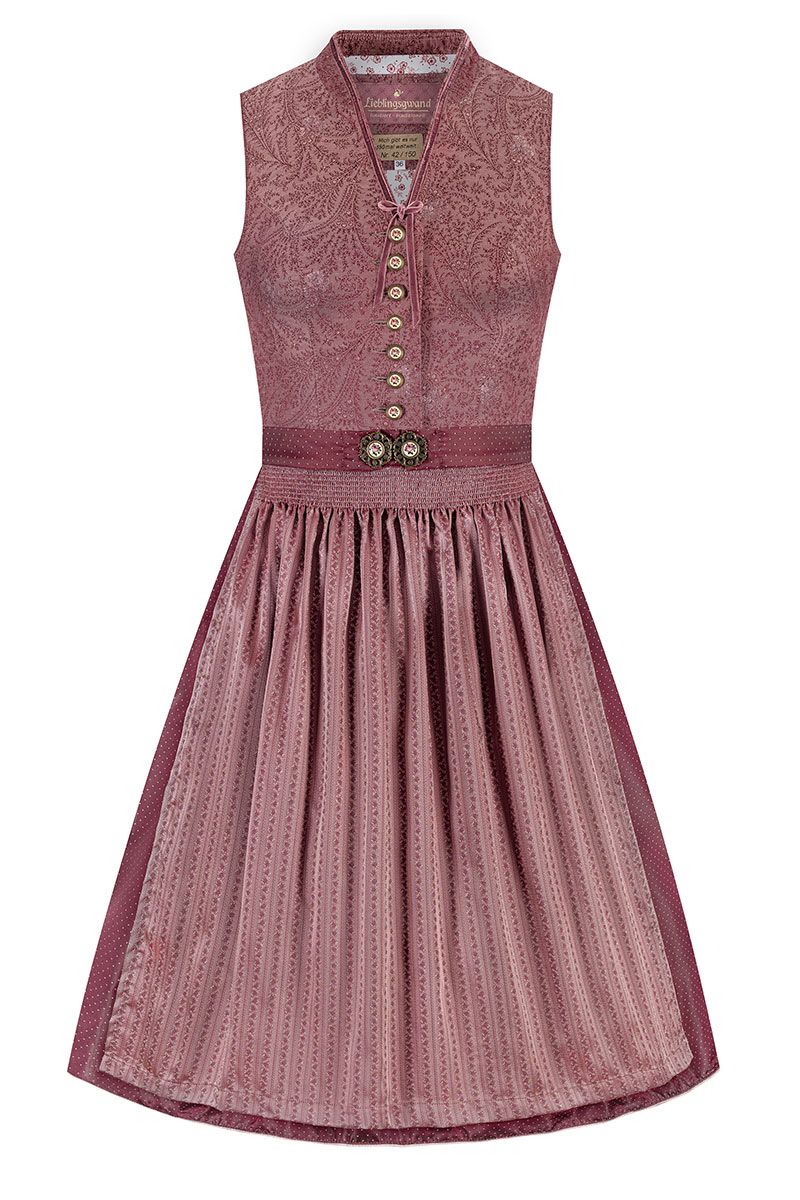 Elegantes rosafarbenes Dirndl von MOSER Trachten mit feinen Stickereimustern.