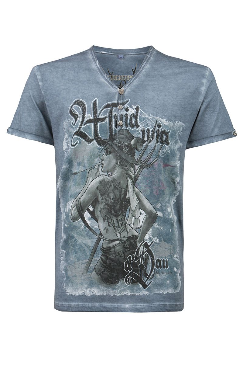 Graues Trachten-T-Shirt mit modernem Print im MOSER Trachten-Stil.