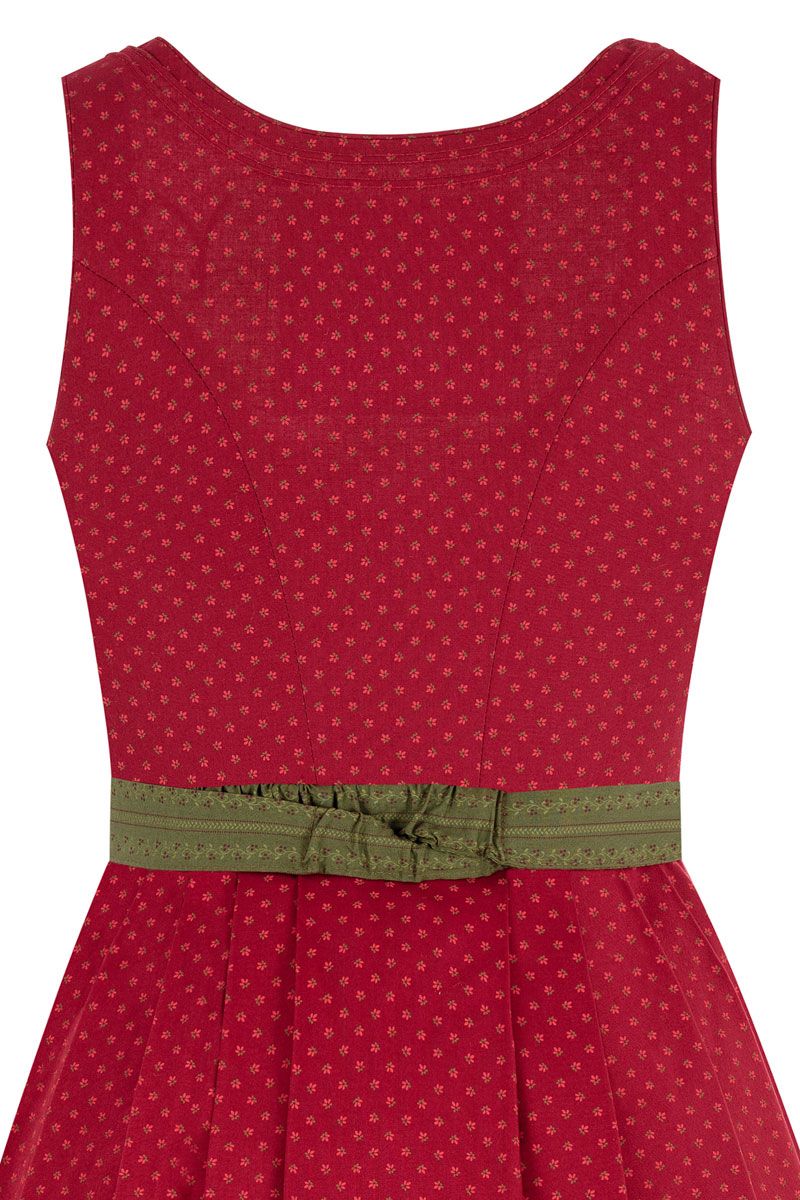 Rotes Dirndl mit grünem Gürtel in traditionellem Design von MOSER Trachten.