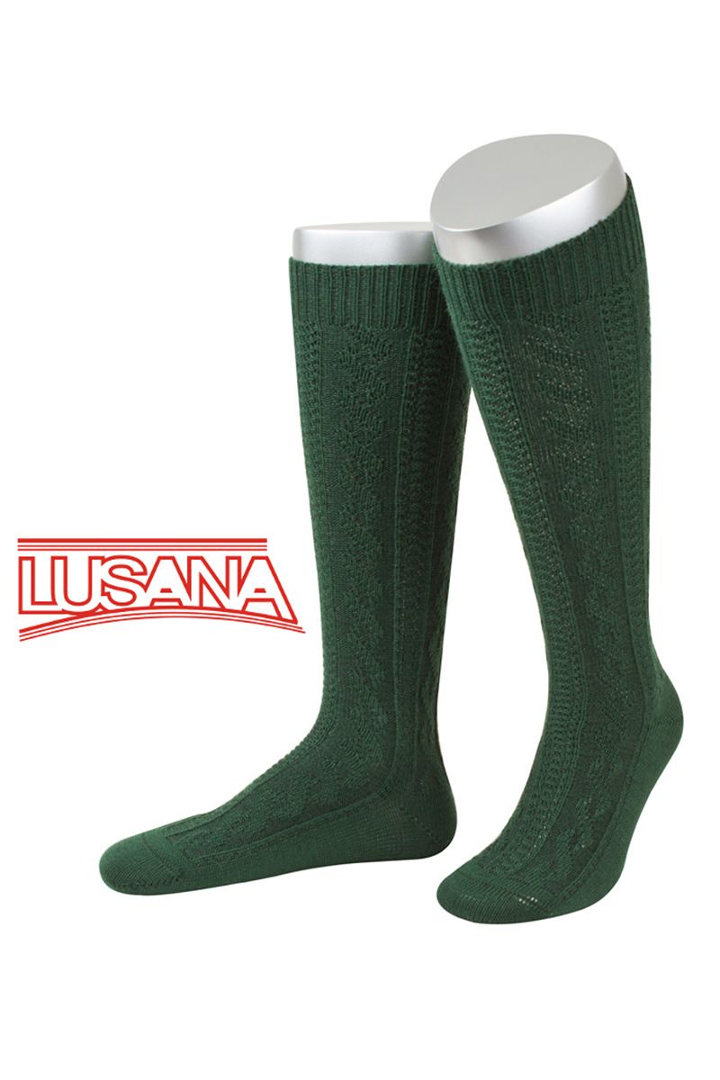 Grüne Kniestrümpfe aus Wolle von Lusana, ideal als Trachtenaccessoire für Herren.