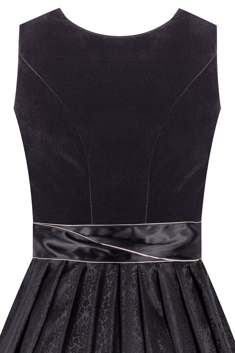Elegantes schwarzes Dirndl mit Samtmieder und Taillenband von MOSER Trachten.