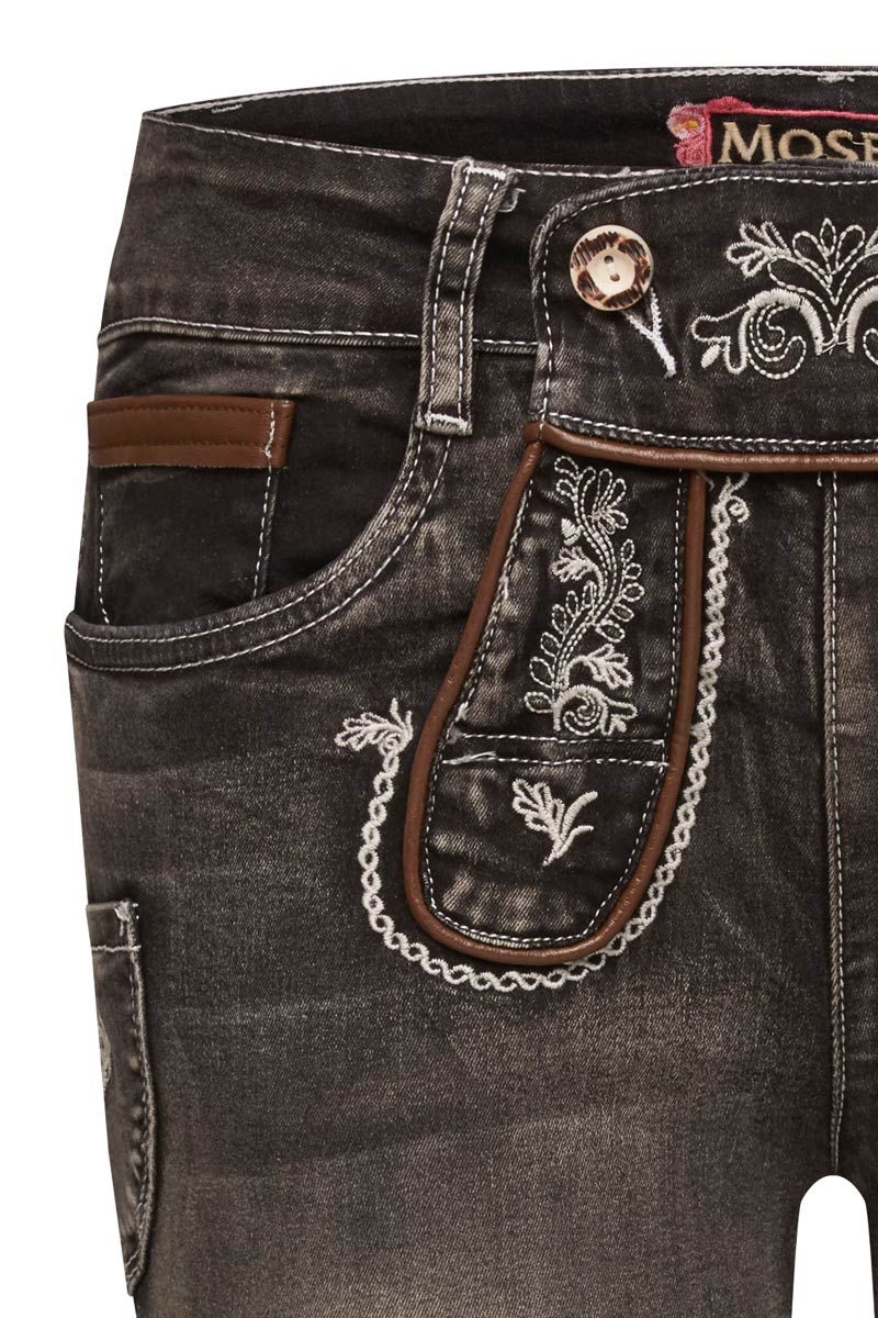 Traditionelle Jeansshorts mit aufwendiger Stickerei von MOSER Trachten.