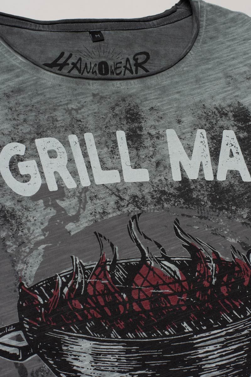 Graues Hangowear T-Shirt mit Grill Motiv und weißem "Grill Master" Schriftzug.