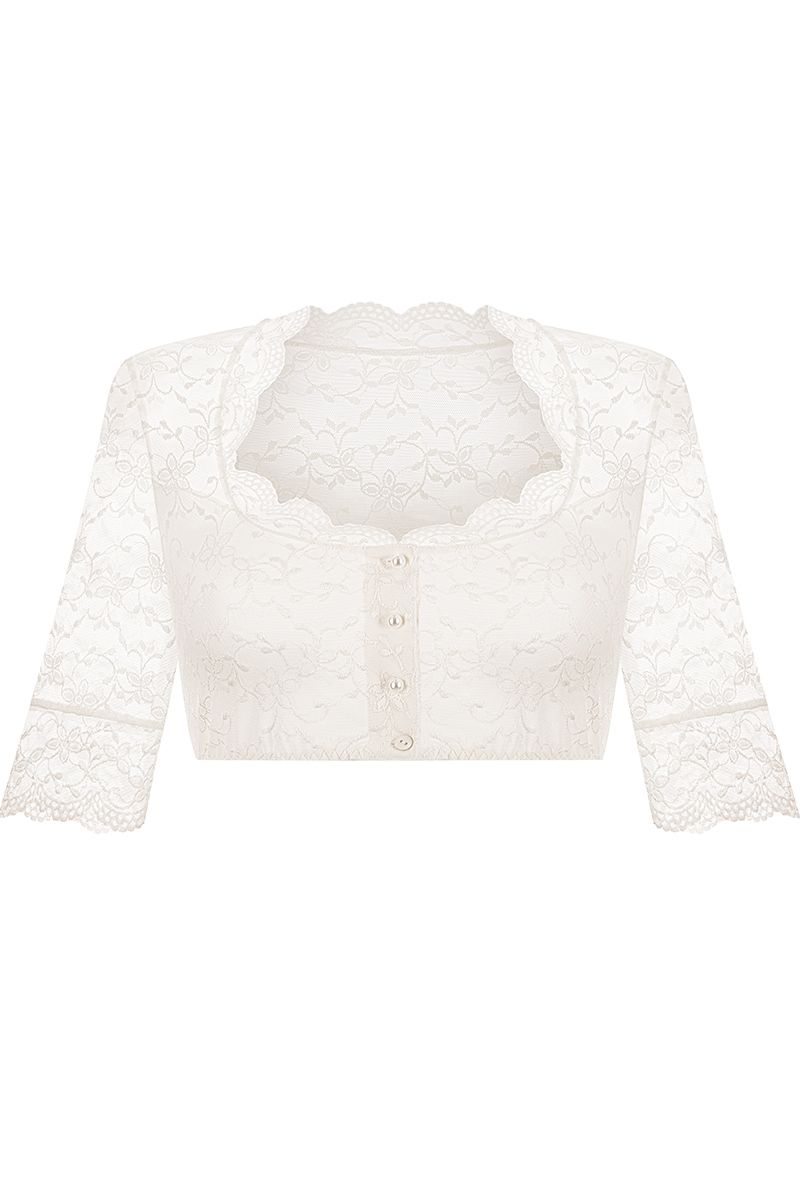Elegante weiße Spitzenbluse von MOSER Trachten für Damenmode im traditionellen Stil.