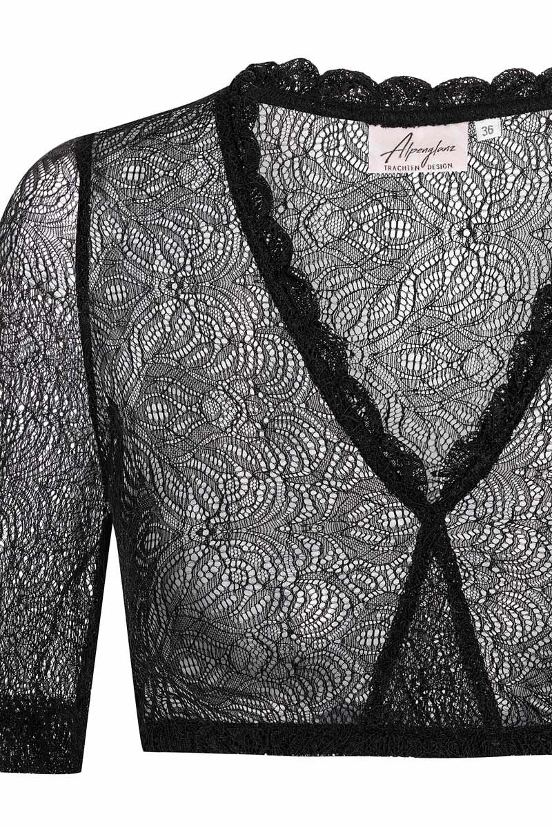 Schwarze Spitzenbluse von Moser Trachten, ideal für elegante Trachtenkombinationen.