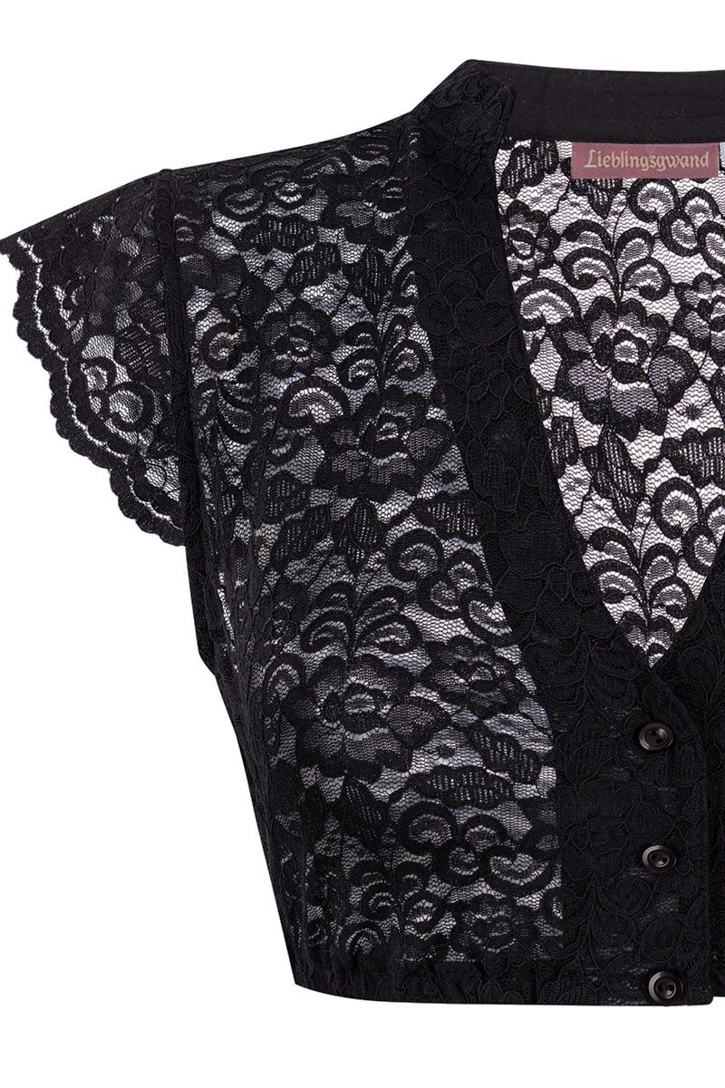 Schwarze Spitzenbluse von MOSER Trachten, ideal für traditionelle und moderne Anlässe.