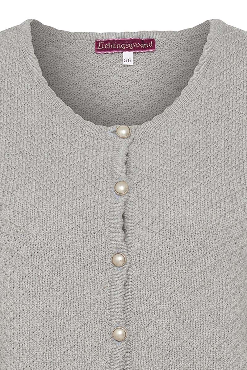 Graue Strickjacke Lieblingsgwand mit Perlenknöpfen von MOSER Trachten.