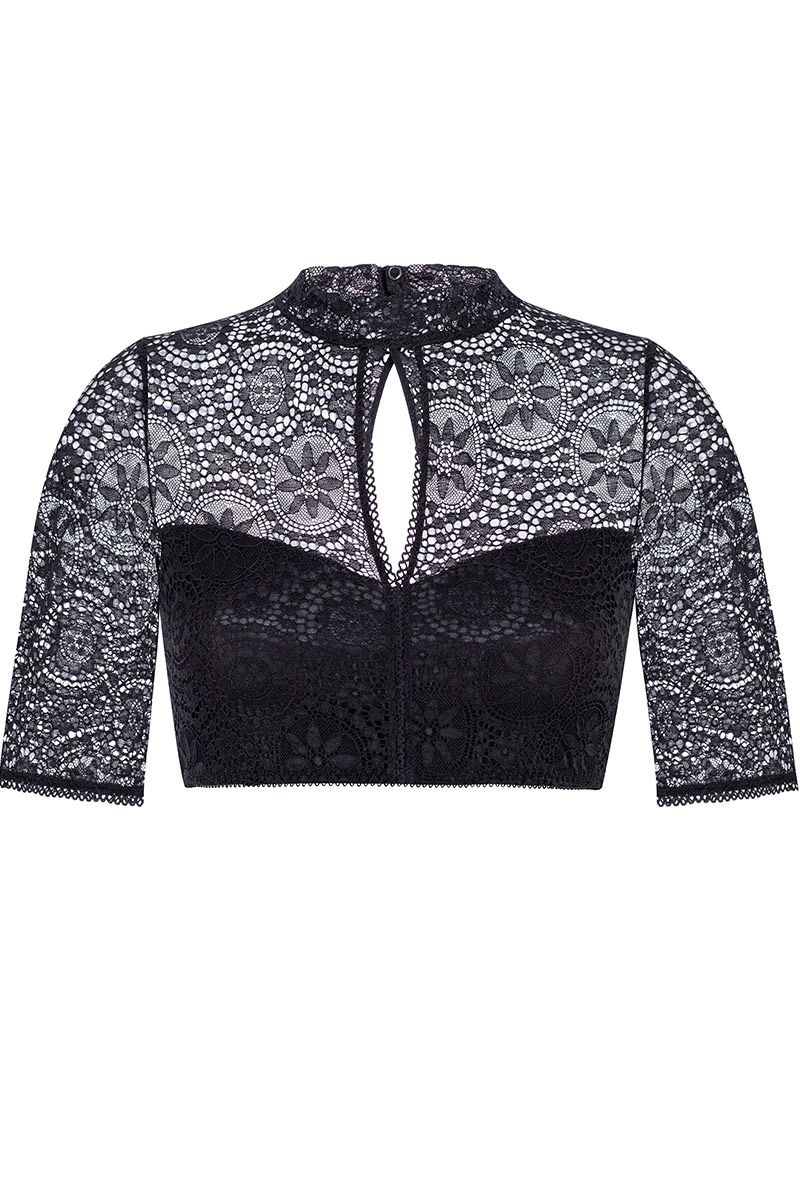 Schwarze Dirndlbluse aus Spitze von MOSER Trachten in elegantem Design.