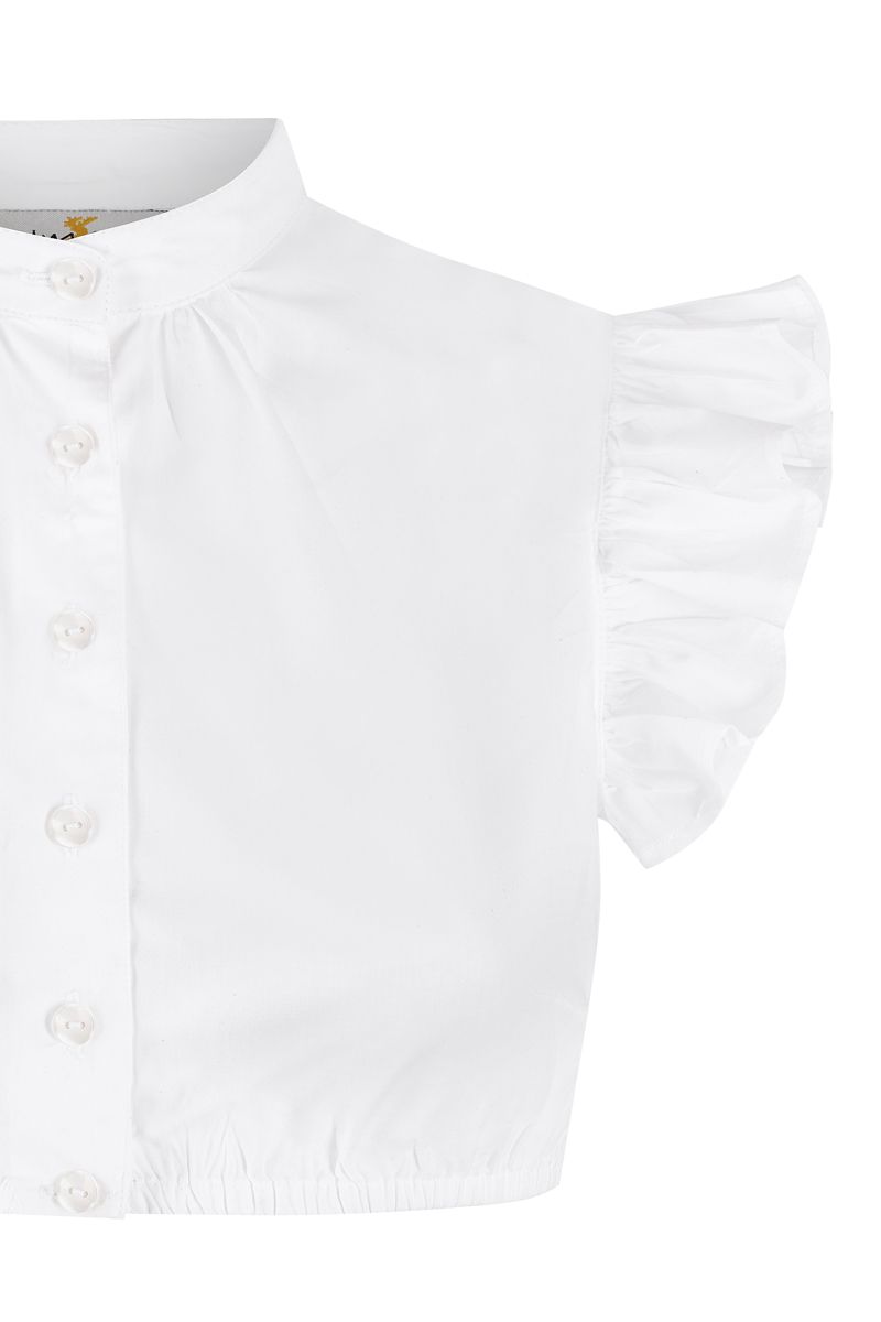 Weiße Dirndlbluse mit Rüschenärmeln von MOSER Trachten für Damen.