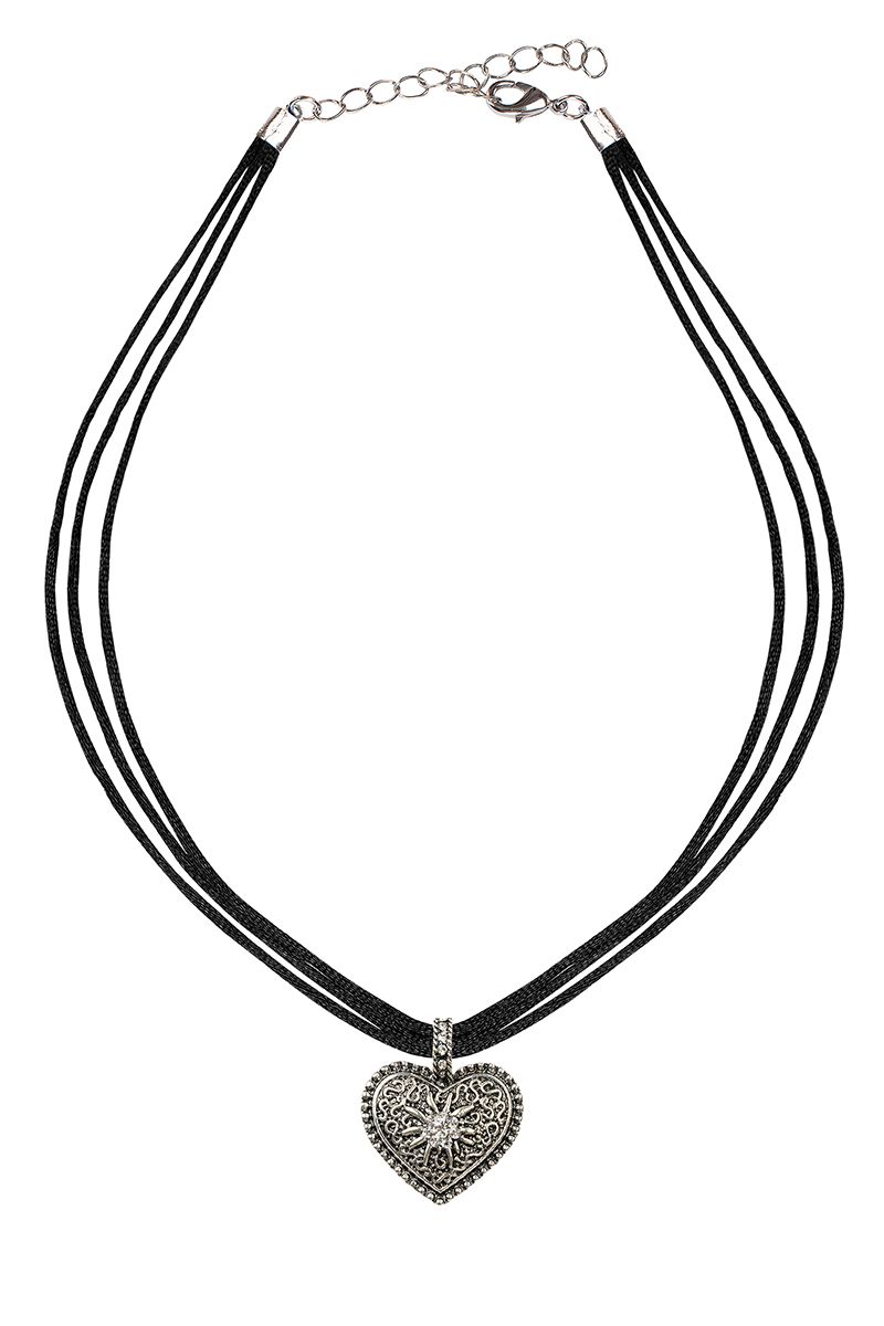 Herzkette mit schwarzem Band und filigranem Edelweißanhänger von MOSER Trachten.