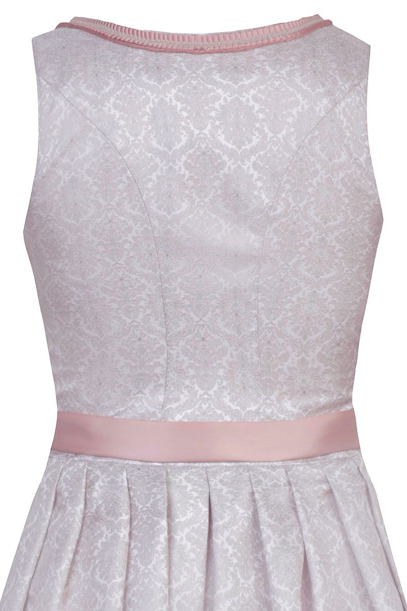 Rückansicht eines eleganten, rosa Dirndls der Marke MOSER Trachten mit feinem Muster.