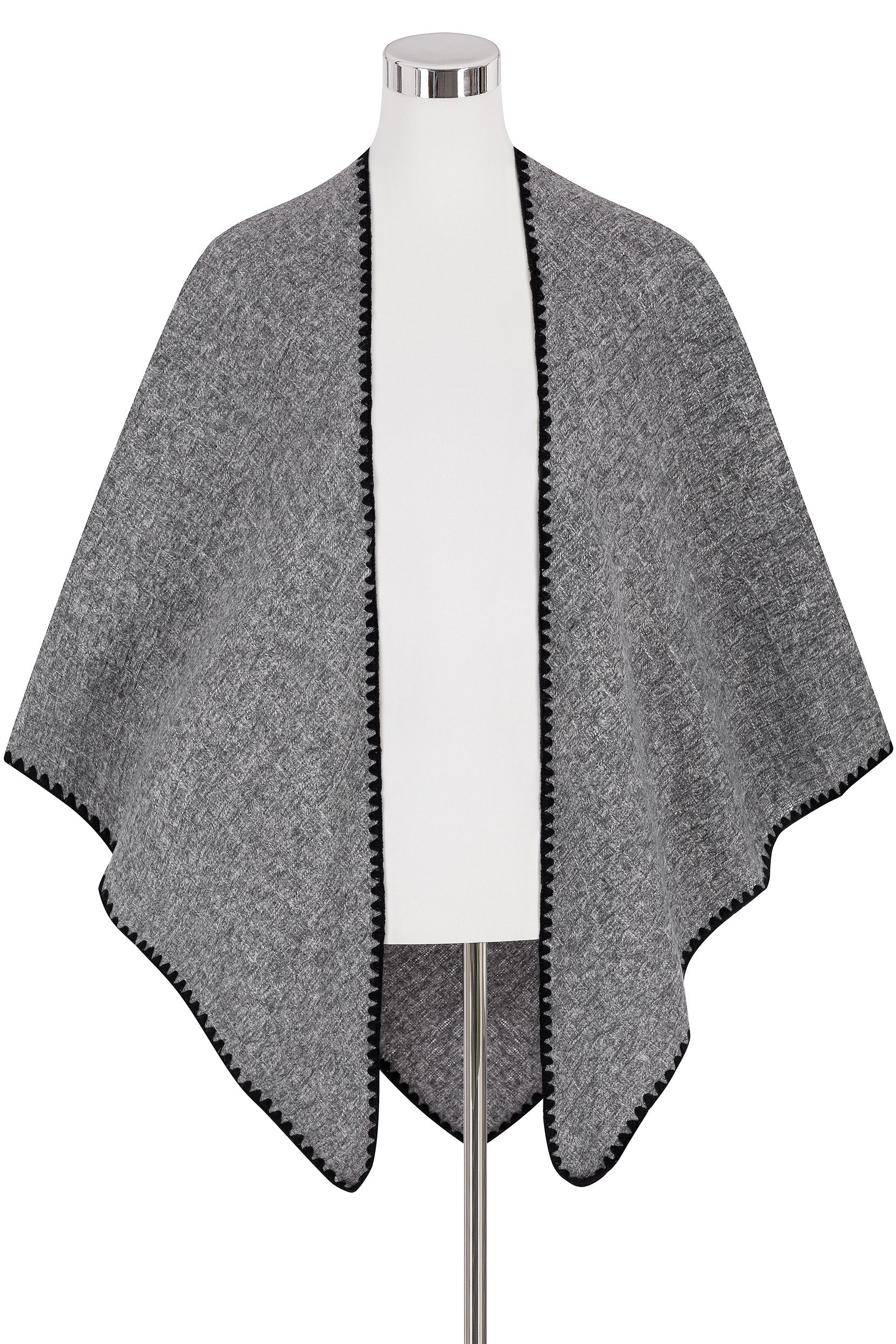 Grauer MOSER Trachtenponcho aus Wollmix mit kontrastierenden Kanten für traditionelle Mode.