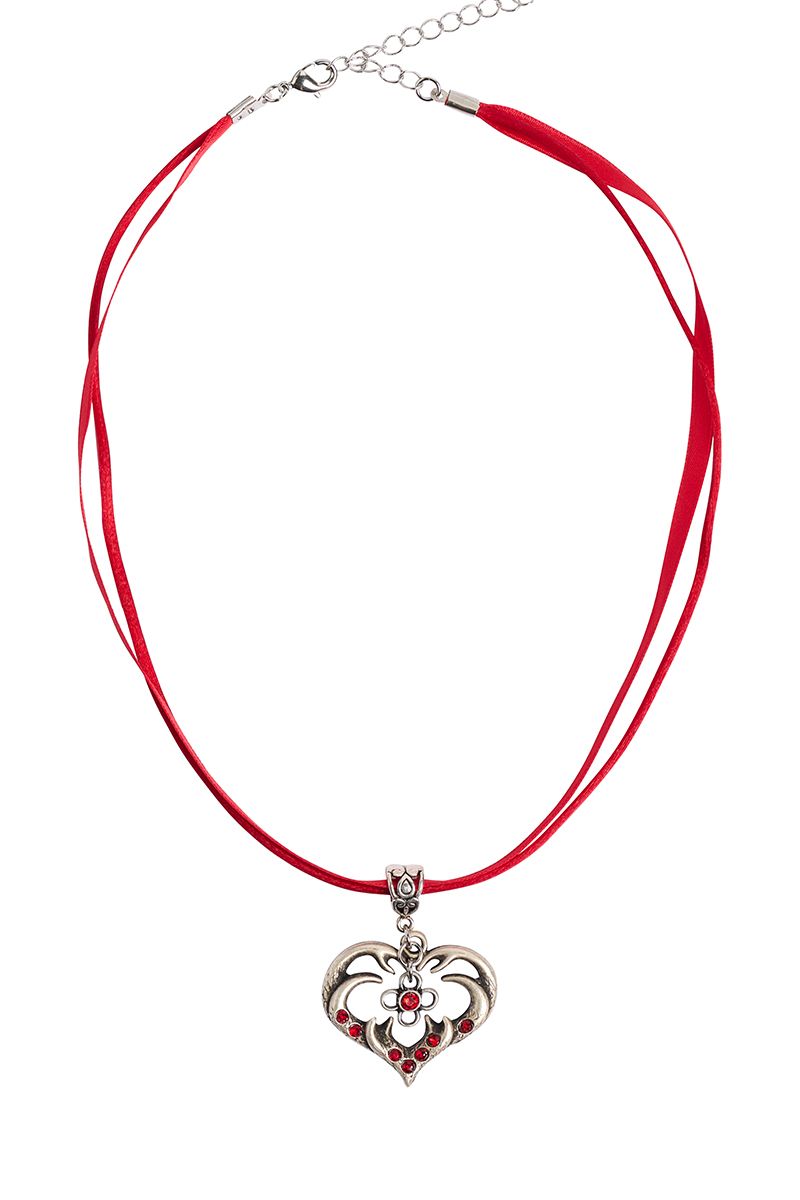 Rotes Trachtenherz-Collier von MOSER mit filigranen Details für festliche Anlässe.
