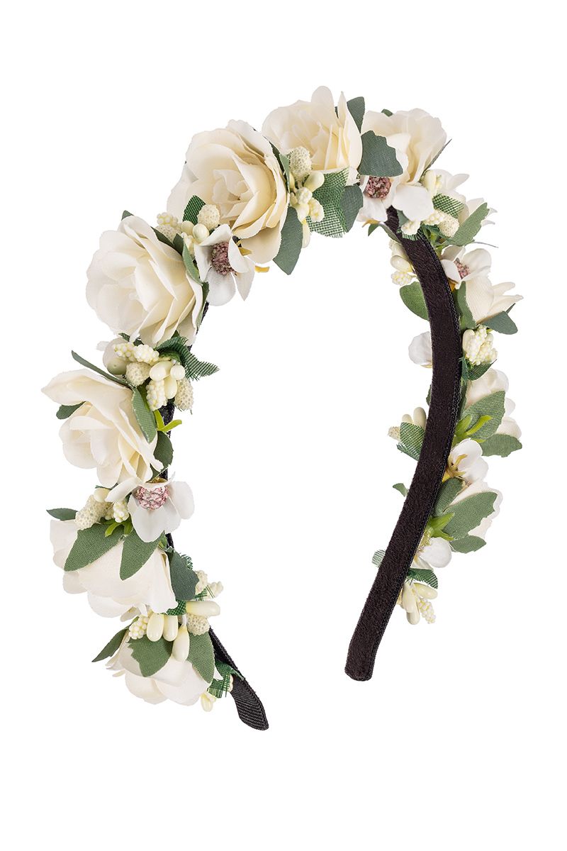 Blumenhaarreif mit cremefarbenen Blüten für Trachtenmode bei MOSER Trachten.