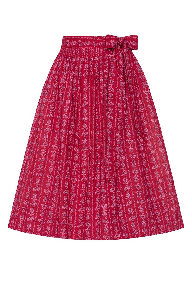 Roter Trachtenrock mit floralem Muster und Schleife von MOSER Trachten.
