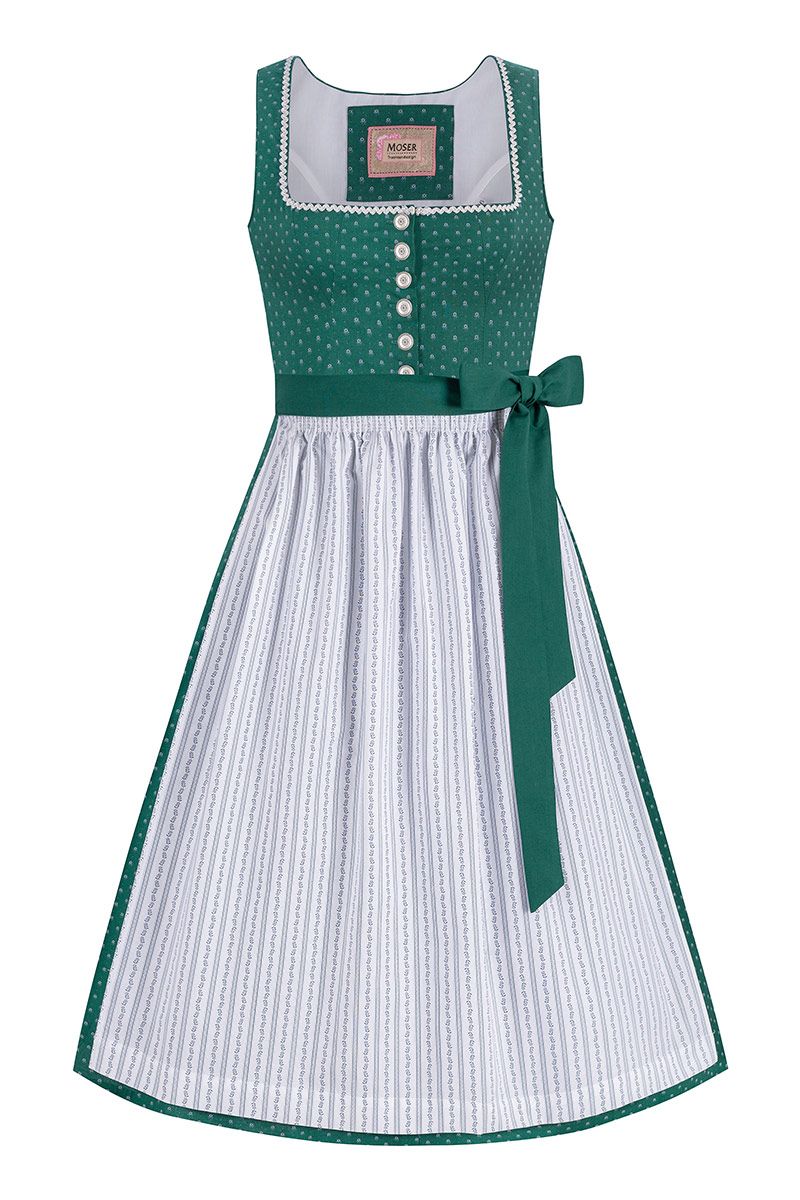 Grünes MOSER Dirndl mit weißer Schürze von trachten.de für Damenmode.