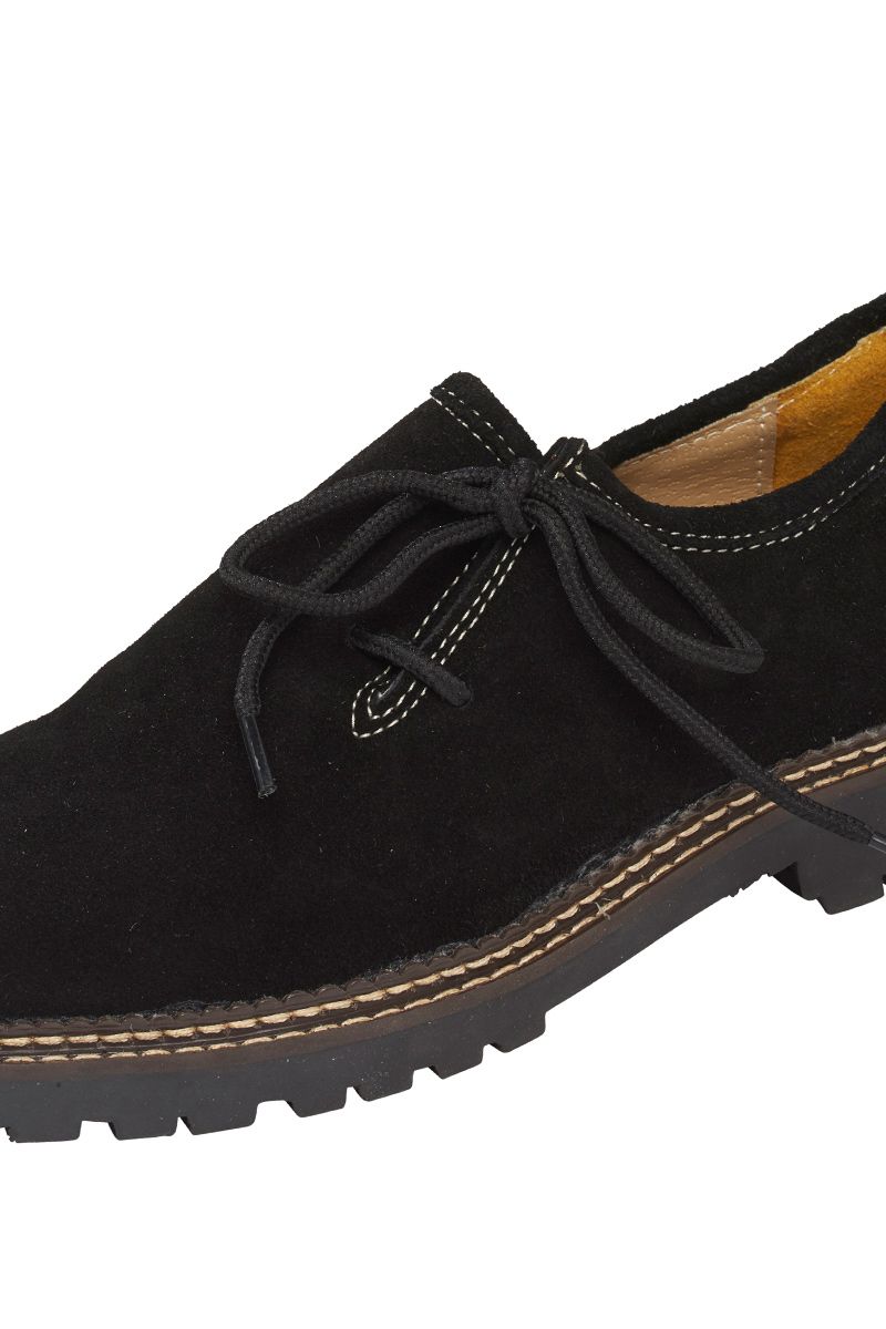 Schwarzer Trachtenschuh aus Leder und Wildleder mit Schnürsenkeln von MOSER Trachten.